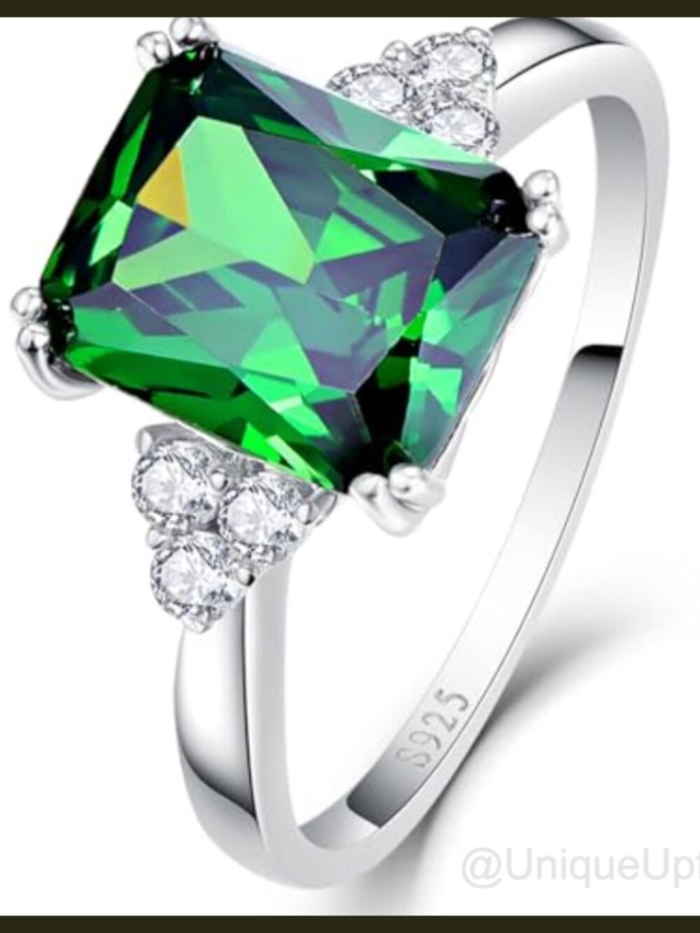 925 Sterling Silver Emerald Cut Ring Size 7 Wedding Engagement